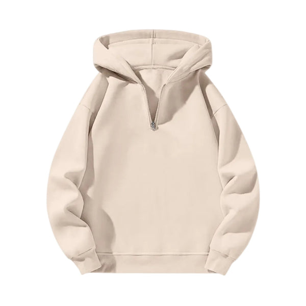 Men'S Quarter Zip Hoodies Zip up Solid Color Hoodie Long Sleeve Drop Shoulder Sweatshirt Casual Pullover Beige L
