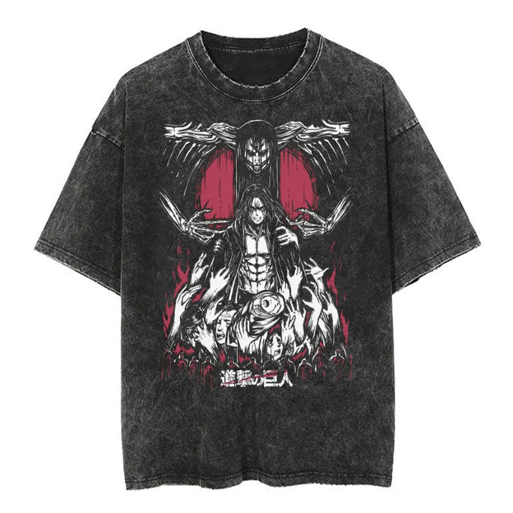 Hip Hop Men Streetwear Vintage Washed T-Shirt Anime Graphic T Shirt Men Harajuku Cotton Casual Short Sleeve Loose Vintage Tops