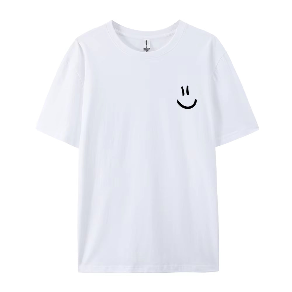 Minimalist Smile Face Style Graphic Print Tops Men Hip Hop Tee Clothes T Shirt Summer Breathable T-Shirt Street Cotton Tshirt