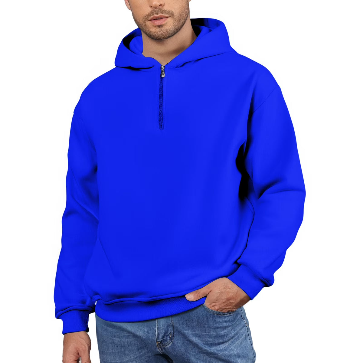 Men'S Quarter Zip Hoodies Zip up Solid Color Hoodie Long Sleeve Drop Shoulder Sweatshirt Casual Pullover Blue M