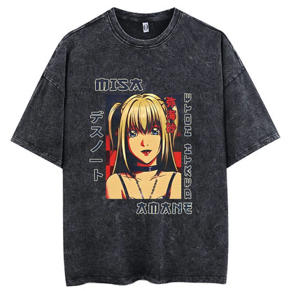 Hip Hop Men Streetwear Vintage Washed T-Shirt Anime Graphic T Shirt Men Harajuku Cotton Casual Short Sleeve Loose Vintage Tops