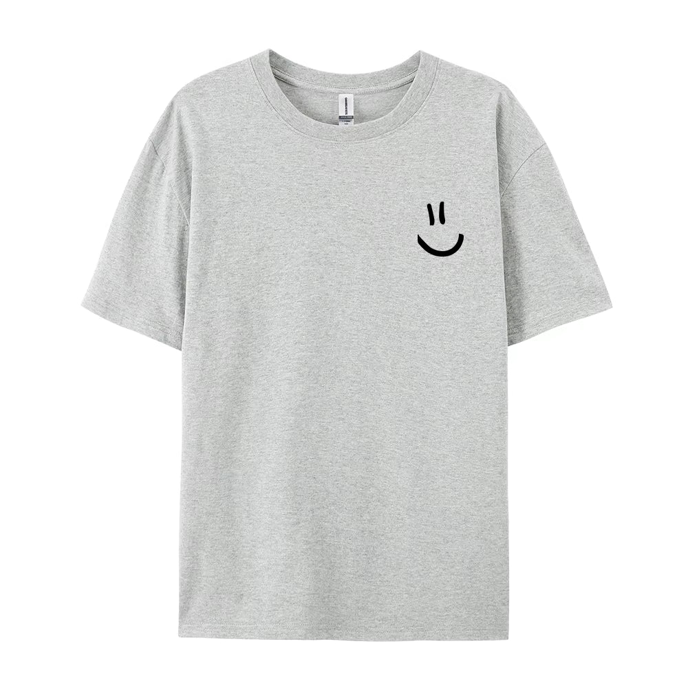 Minimalist Smile Face Style Graphic Print Tops Men Hip Hop Tee Clothes T Shirt Summer Breathable T-Shirt Street Cotton Tshirt