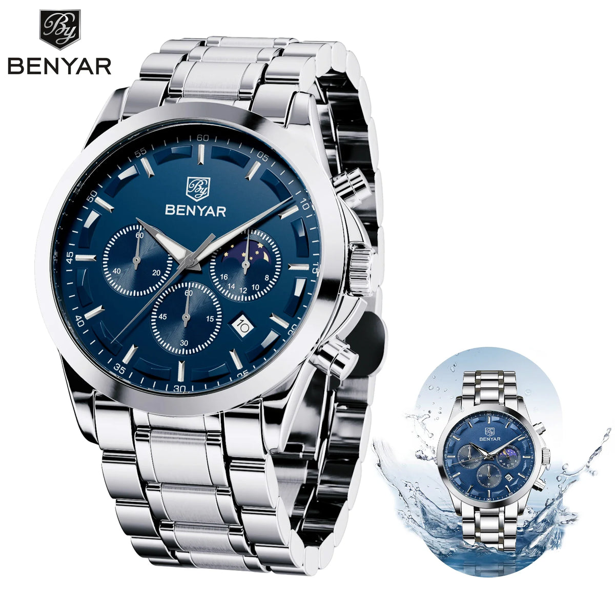BENYAR Men'S Luxury Business Watch Tough Stainless Steel Men'S Watch Sports Waterproof Watch Workplace Men'S Gift Wrist Watch