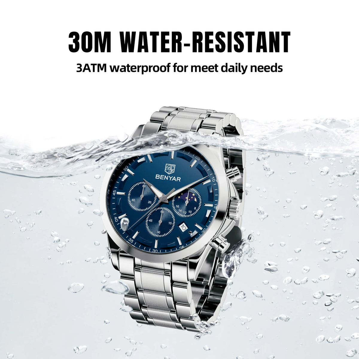 BENYAR Men'S Luxury Business Watch Tough Stainless Steel Men'S Watch Sports Waterproof Watch Workplace Men'S Gift Wrist Watch