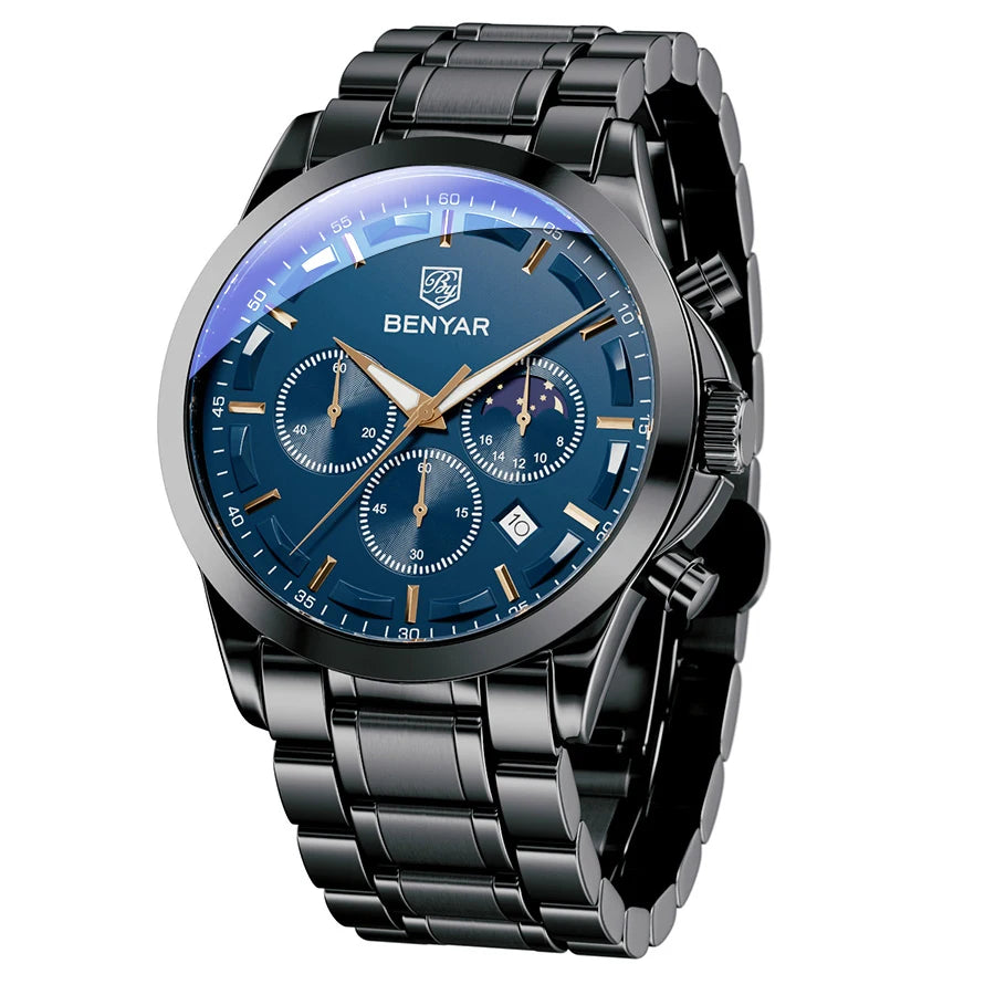 BENYAR Men'S Luxury Business Watch Tough Stainless Steel Men'S Watch Sports Waterproof Watch Workplace Men'S Gift Wrist Watch