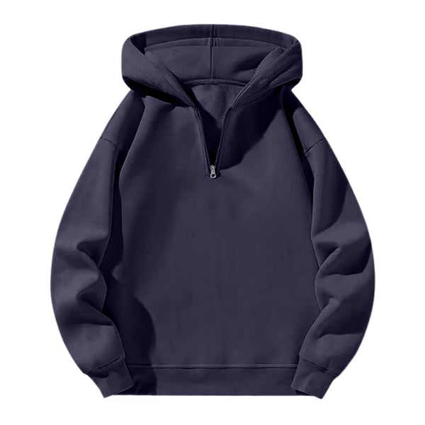 Men'S Quarter Zip Hoodies Zip up Solid Color Hoodie Long Sleeve Drop Shoulder Sweatshirt Casual Pullover Navy 2XL