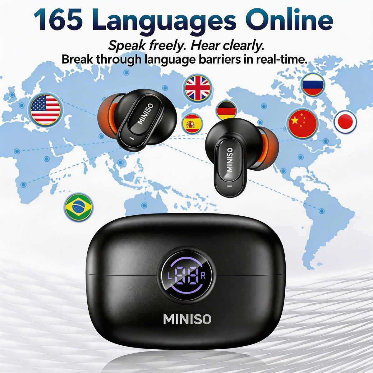MS105 AI Translation Earbuds Real Time, 165 Language Translator Earbuds, Audifonos Traductores Inglés Español, Bluetooth 6.0 Translator Headphones for Business Travel Language Learning, Black