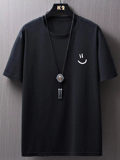 Minimalist Smile Face Style Graphic Print Tops Men Hip Hop Tee Clothes T Shirt Summer Breathable T-Shirt Street Cotton Tshirt