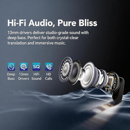 MS105 AI Translation Earbuds Real Time, 165 Language Translator Earbuds, Audifonos Traductores Inglés Español, Bluetooth 6.0 Translator Headphones for Business Travel Language Learning