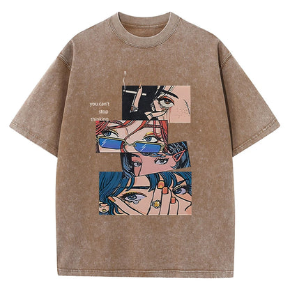 Hip Hop Men Streetwear Vintage Washed T-Shirt Anime Graphic T Shirt Men Harajuku Cotton Casual Short Sleeve Loose Vintage Tops