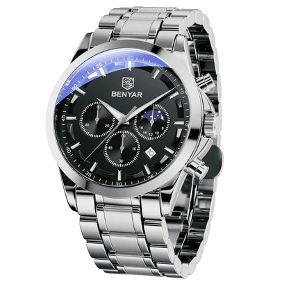 BENYAR Men'S Luxury Business Watch Tough Stainless Steel Men'S Watch Sports Waterproof Watch Workplace Men'S Gift Wrist Watch