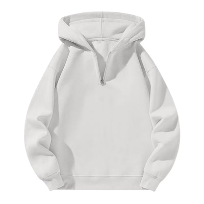 Men'S Quarter Zip Hoodies Zip up Solid Color Hoodie Long Sleeve Drop Shoulder Sweatshirt Casual Pullover White L