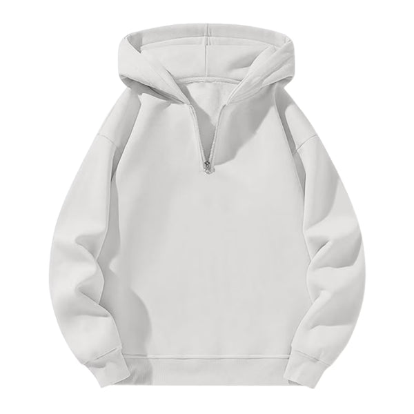 Men'S Quarter Zip Hoodies Zip up Solid Color Hoodie Long Sleeve Drop Shoulder Sweatshirt Casual Pullover White L